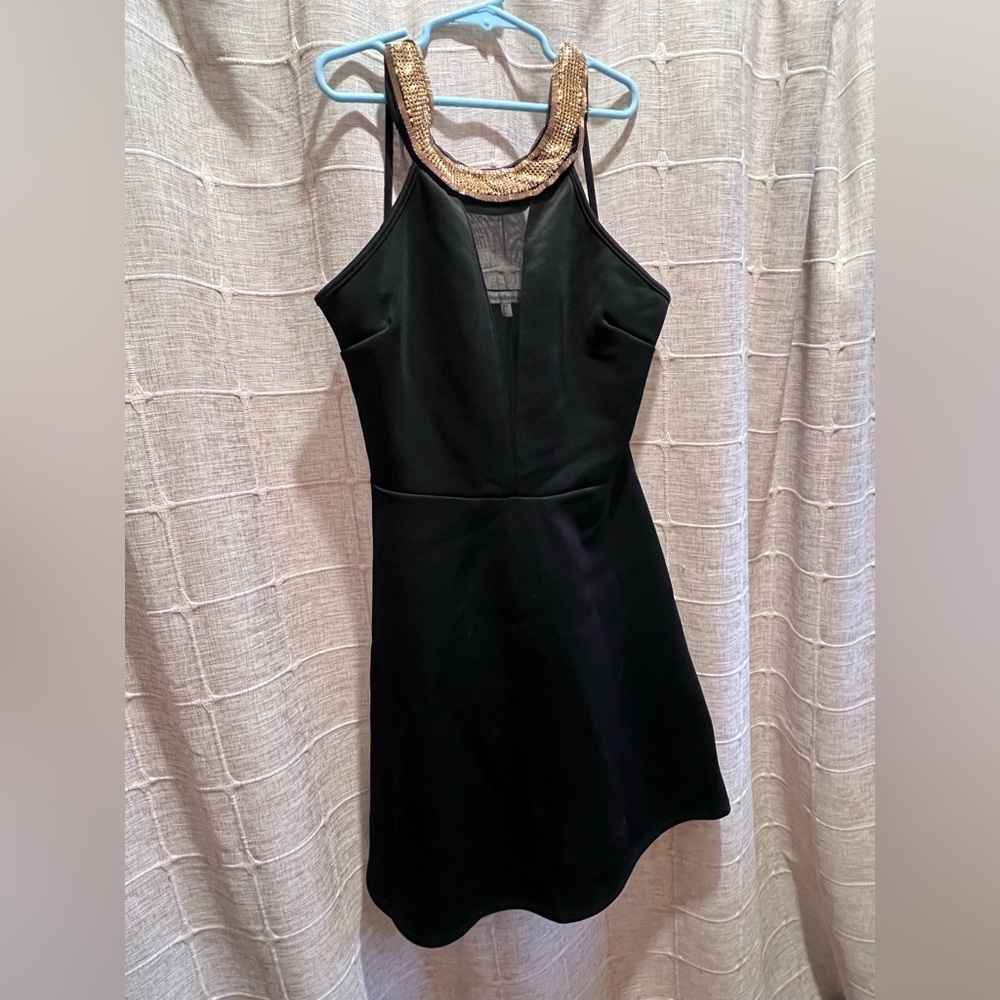 Charlotte Russe Black Halter Mini Dress with Gold Neck Accent